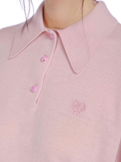 Polo collar long-sleeved jumper