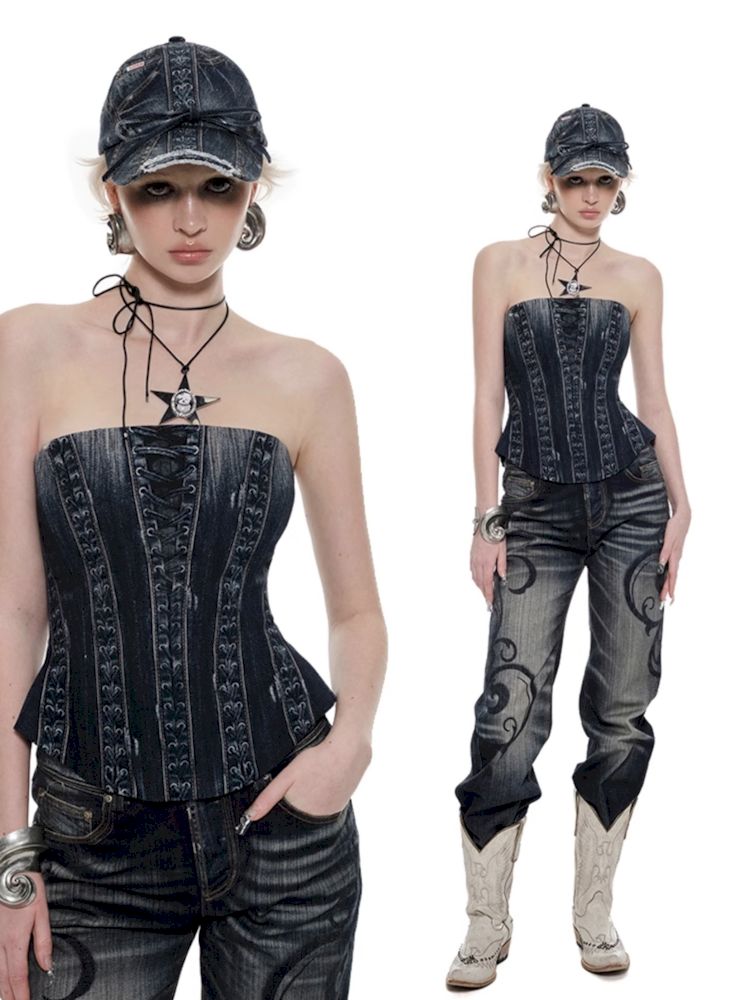 Cowboy Printed Fishbone Corset