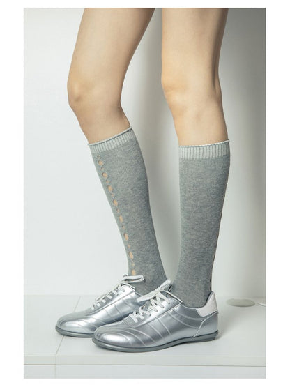 Metallic Silver Lace-Up Sneakers