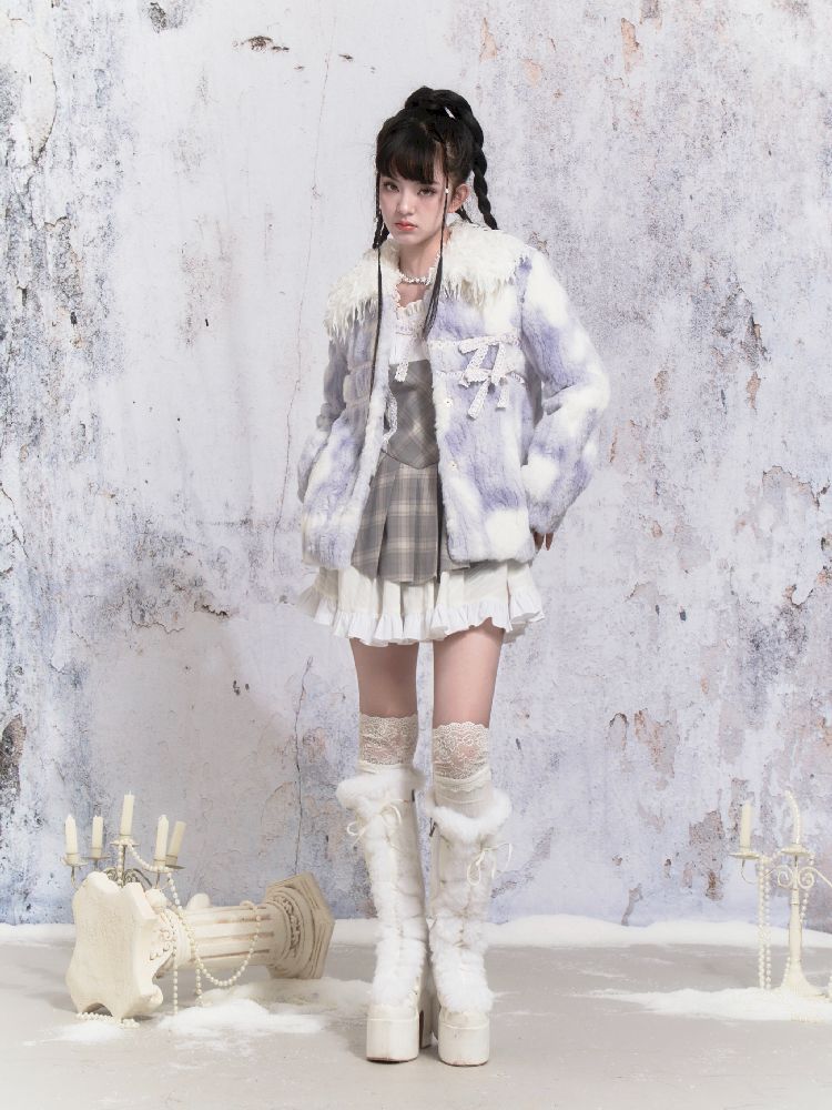 Tie-Dye Patchwork Rabbit Fur Coat