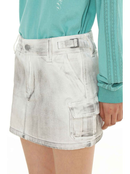 Dirty Hardware Tab Belt Denim Short Skirt