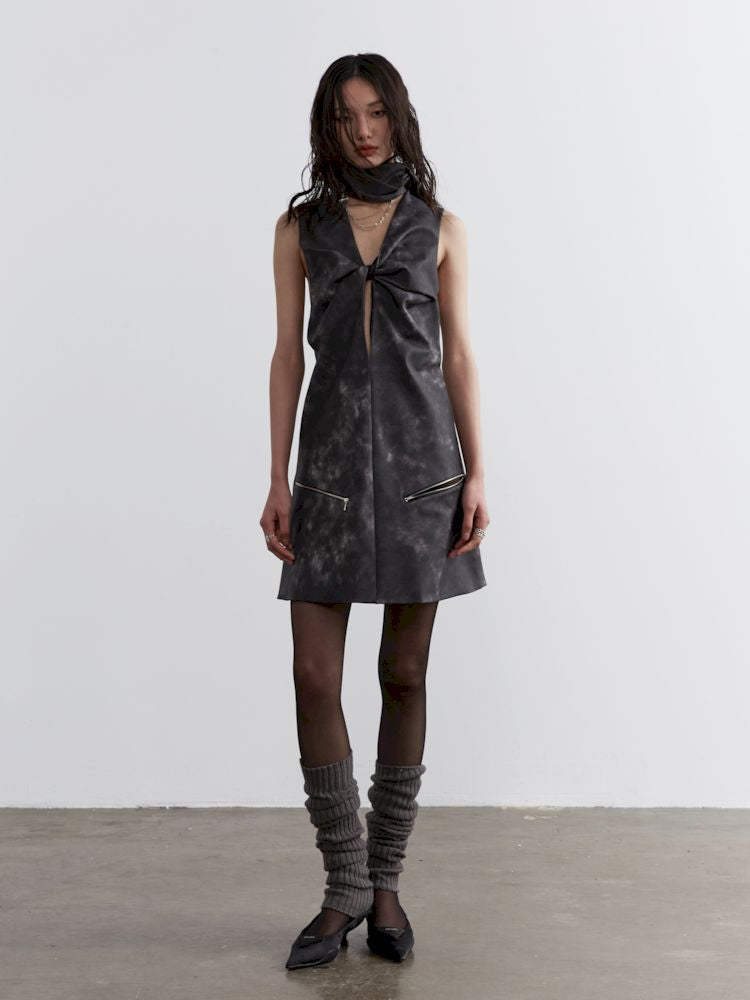 Ink Dye Leather Bib Dress