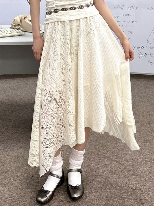 A-line lace splicing bustier hem loose design skirt