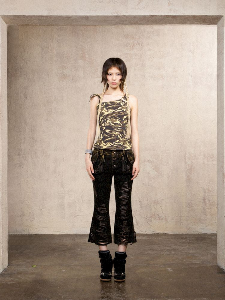 Rhinestone Camouflage Asymmetric Vest