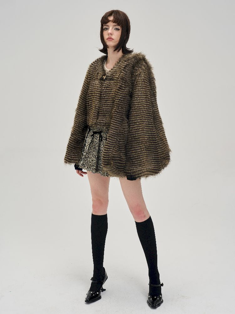 Flared Sleeve Eco Fur Short Jacket