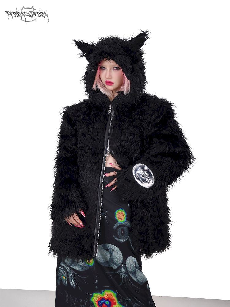 Cat Ear Demon Hooded Punk Fur Coat