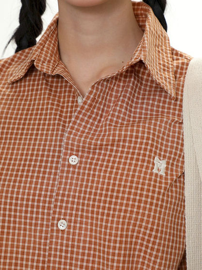 College Style Checkered Short Sleeve Shirt