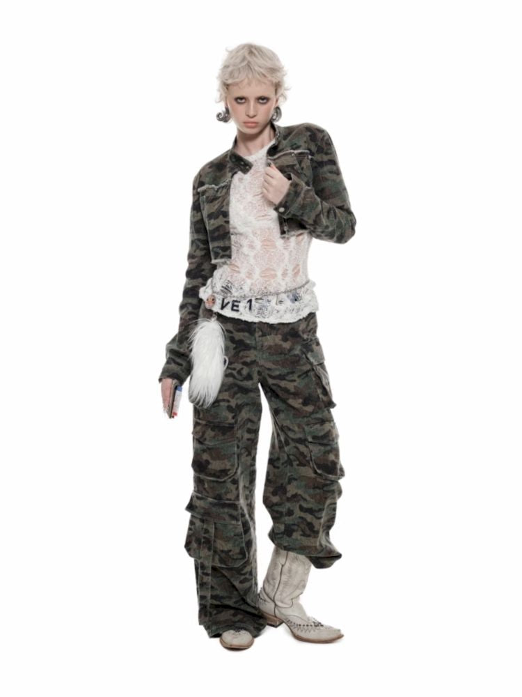 Camouflage short biker jacket