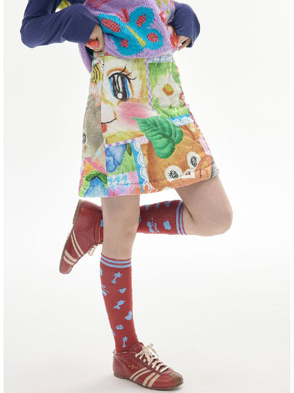 Colorful Childish Collage Printed Half Skirt