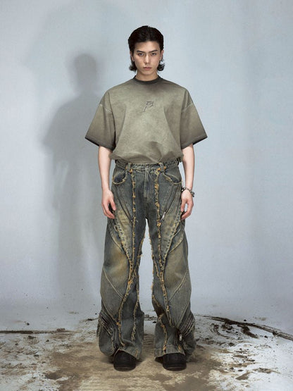 Alien Heavy Duty Destruction Raw Edge Patchwork Jeans