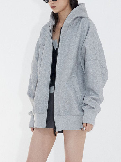 Loose Slouchy Gray oversize Zipper Hooded Sweatshirt