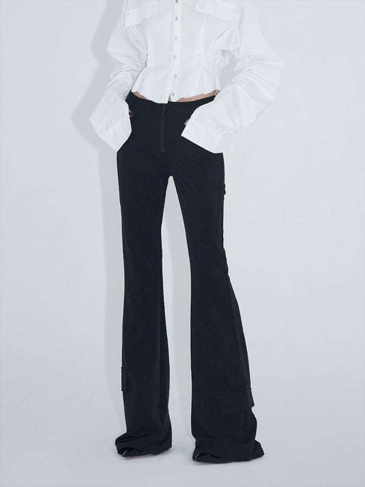 Asymmetric Pocket Flared Pants