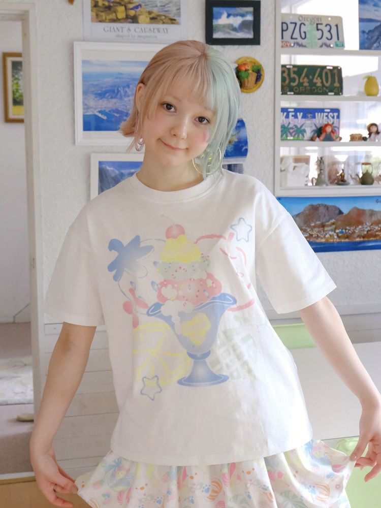 White Cartoon Printed Girls Short Sleeve T-Shirt