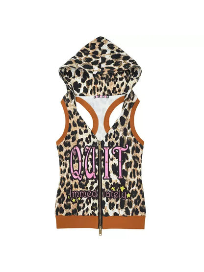 Patent leather embroidered leopard print waistcoat