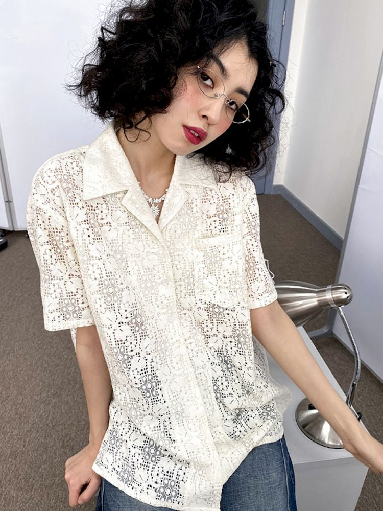 Lace Short Sleeve Blouse