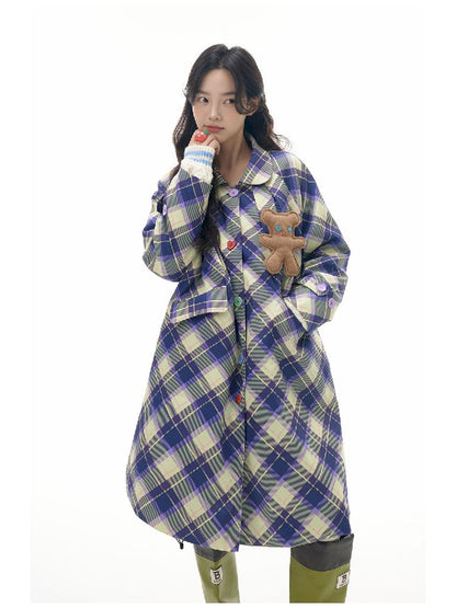 Plaid plush bear clip cotton jacket