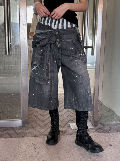 Ink splattered heavy deconstructed junk rock shirt modified thin jeans