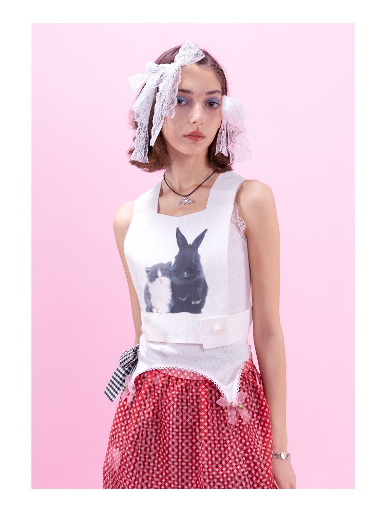 Splicing Cross Lace Mesh Bowknot Camisole