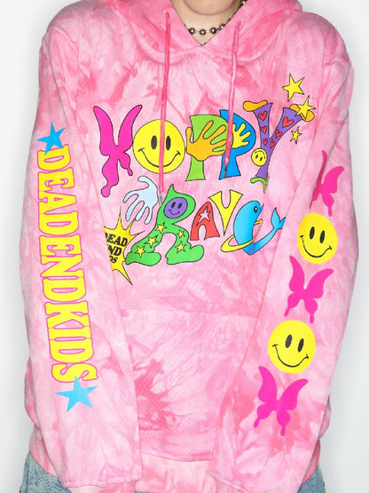 Smiley Pink Tie-Dye Hooded Sweatshirt