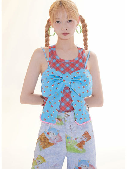 Bow Strawberry Blue Corset Camisole