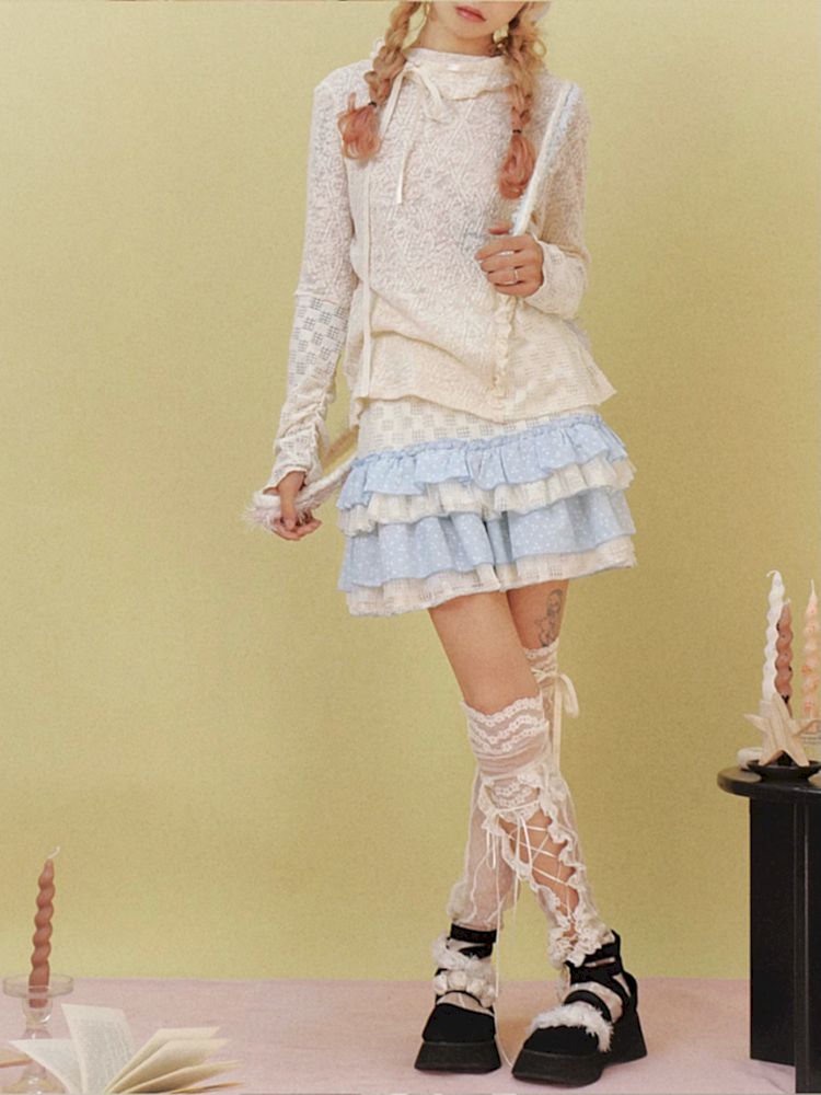 Asymmetrical Girly Lace Tie Mid Calf Socks