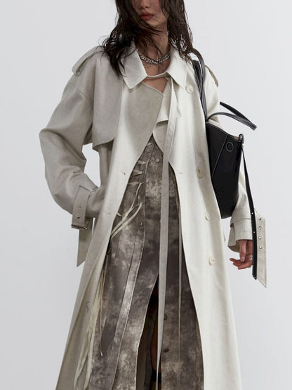 Tie Trim Genderless Long Trench Coat