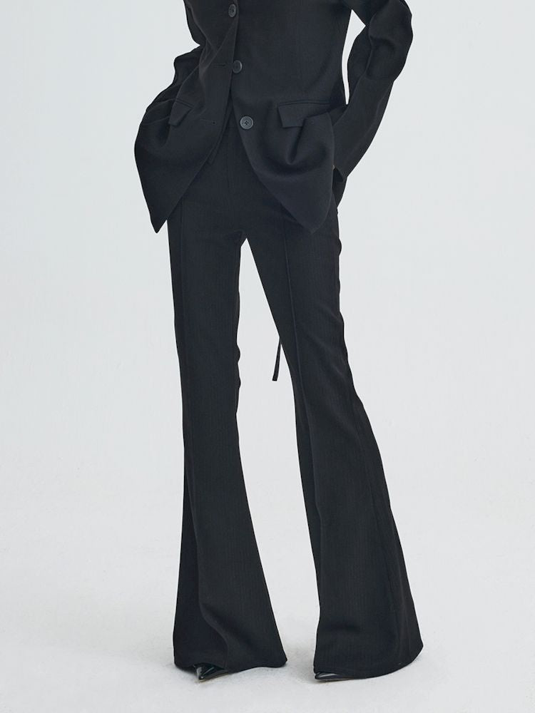 Mid Waist Slim Flared Western Trousers