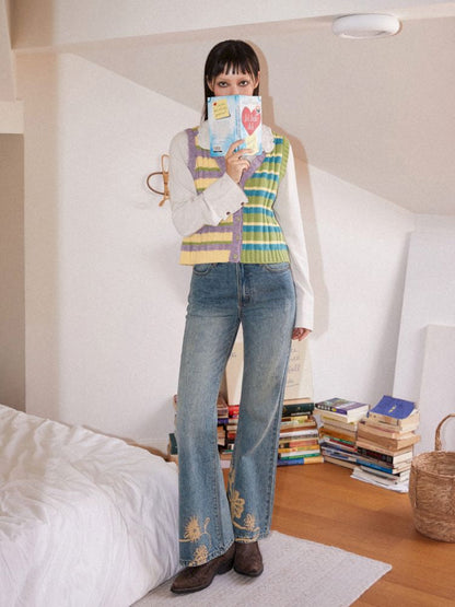 Printed Straight Flare Jeans