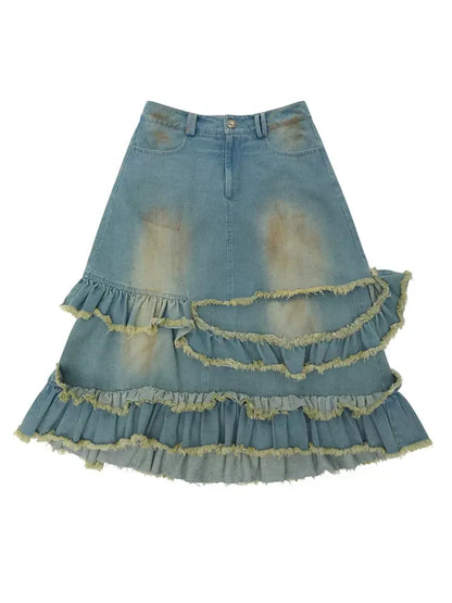 Raw Edge Mud Dye Denim Skirt