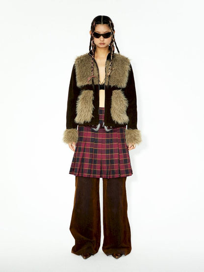 Corduroy Patchwork Fur Small Coat