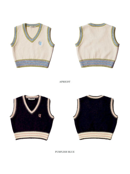 Embroidery V-Neck Sleeveless Sweater Knit Vest