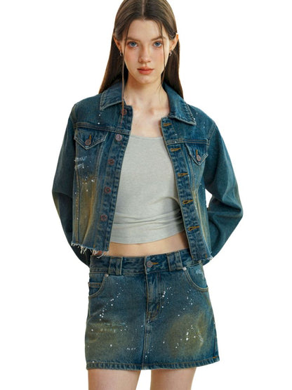 Double Pocket Splash Ink Denim Jacket