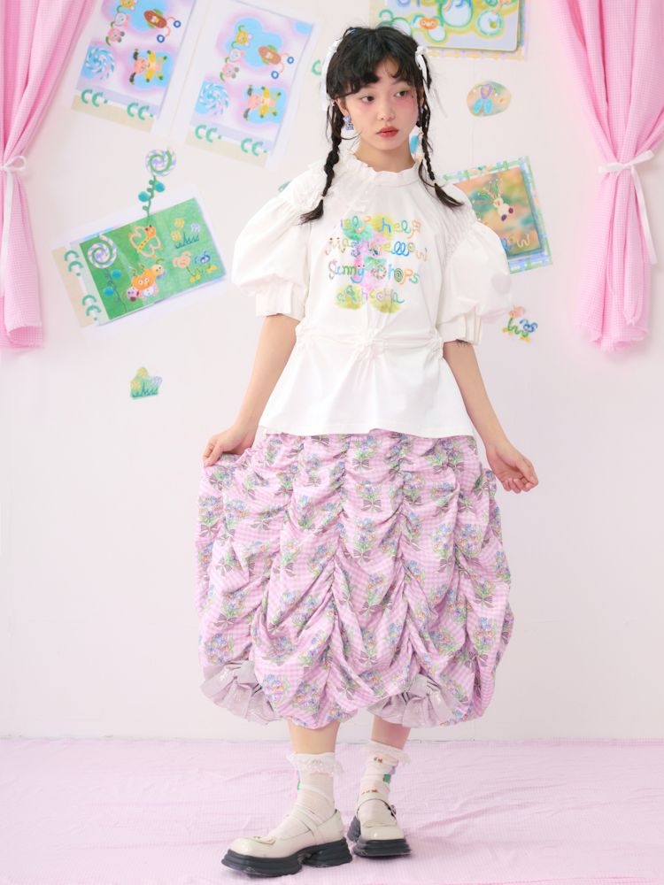 Multi Layered Pleated Metallic Bow Puffy Half Skirt