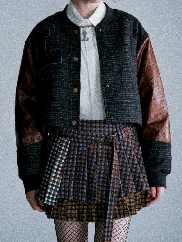 Checkered Patchwork Baseball Jacket