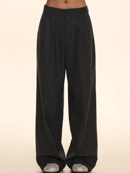 Weave vertical bar straight pants