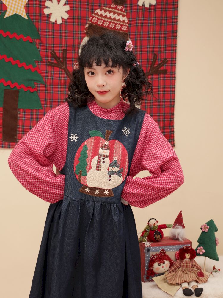 Christmas Tree Appliqued Denim Vest Skirt