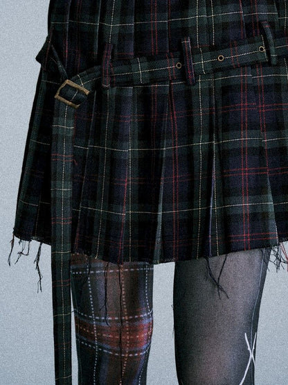 Checkered Patchwork Pleated Skirt