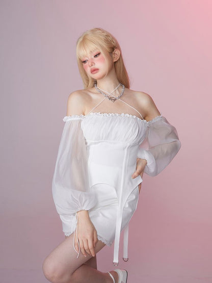 Mesh Sleeve Showing Clavicle One Shoulder Top