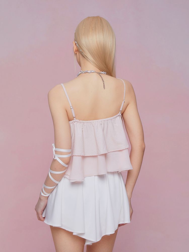 Bow Double Pleated Irregular Ruffle Camisole