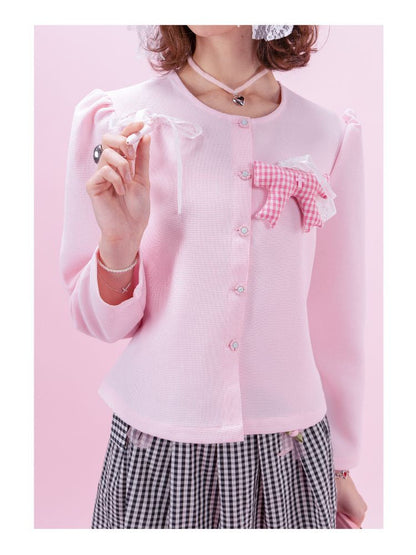 Baby Pink Waffle Loose Long Sleeve Jacket