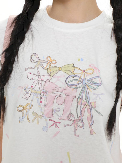 Fantasy colorful bow print short-sleeved T-shirt