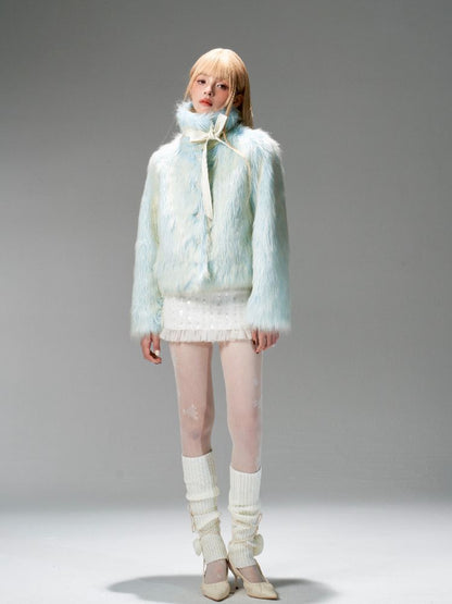 Blue Sweet Warm Fur Long Hair Outer