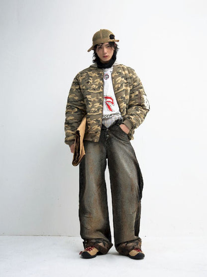 Camouflage Patchwork Straight Jeans