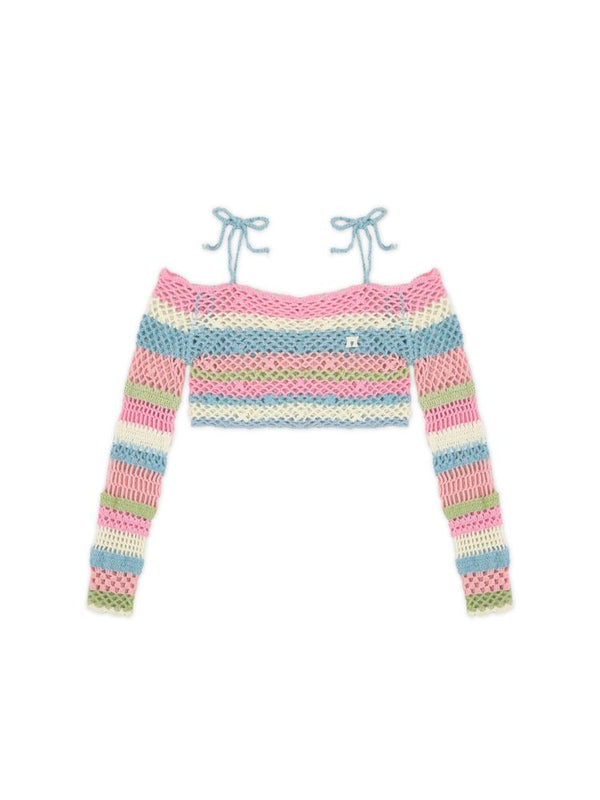 Jacquard Butterfly Stripe Cutout Knit Top