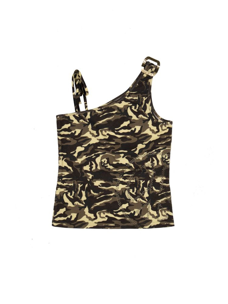 Rhinestone Camouflage Asymmetric Vest