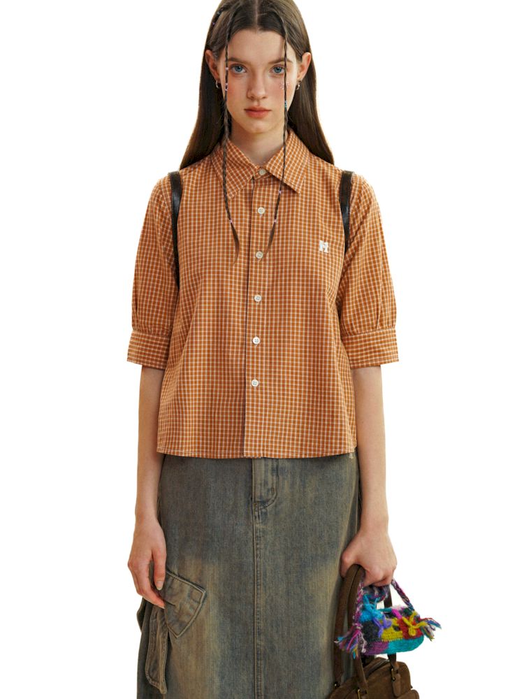 College Style Checkered Short Sleeve Shirt