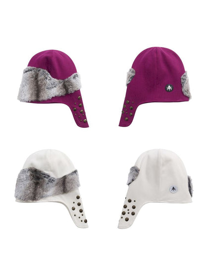 Studded Fur Patchwork Asymmetrical Airplane Hat