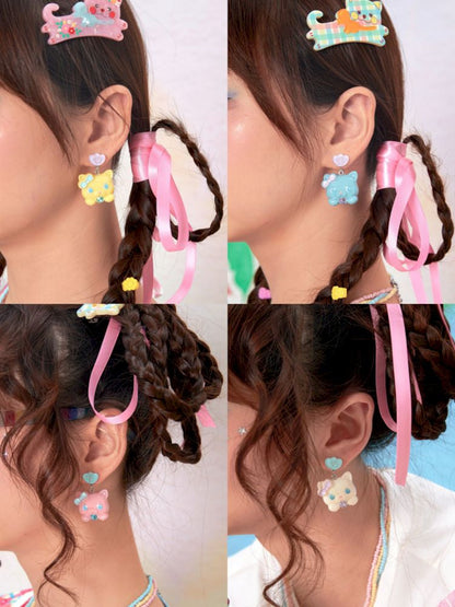 Cat Resin Colourful Earrings Earrings Clip Ring