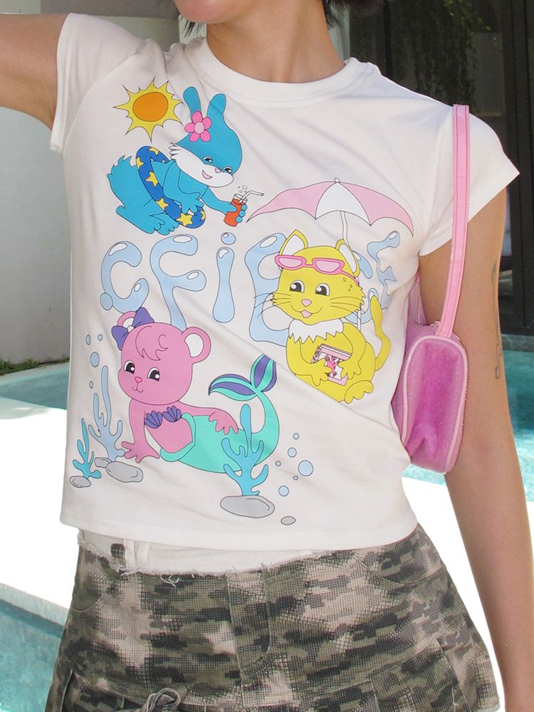 Animal Pool Party Printed T-Shirt