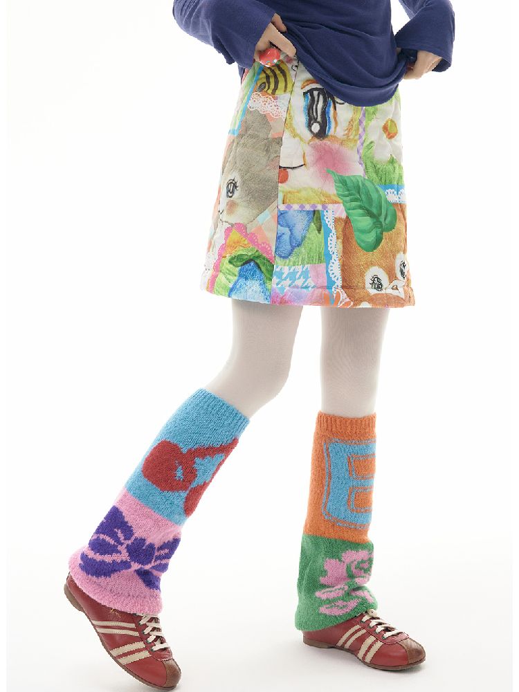 Colorful Childish Collage Printed Half Skirt